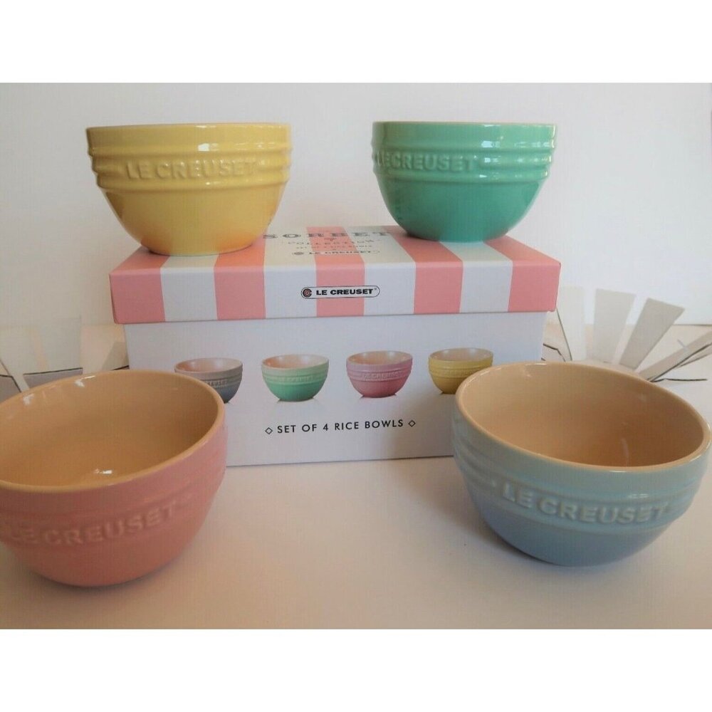 Le Creuset Sorbet Collection 4 bowls Cool Mint Mimosa Pink Yellow Blue Baking